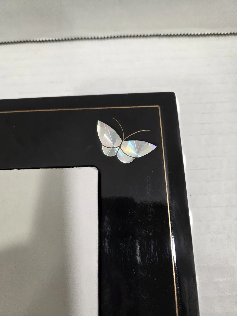 Black Lacquer Vintage Floral And Butterfly Picture Frame